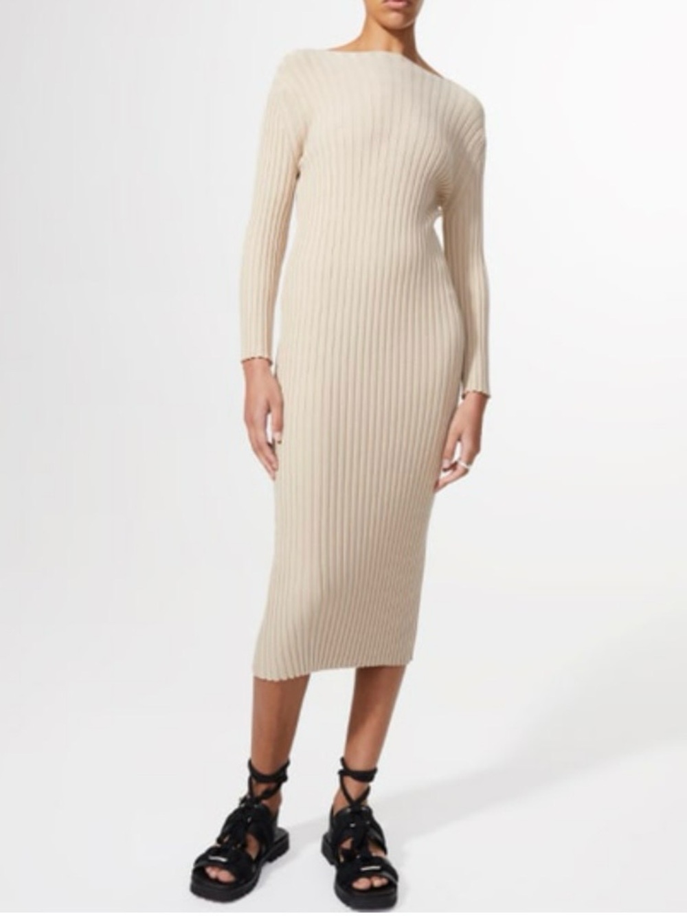 Rodebjer Jared Ribbed Knit Midi Dress S Minimalist Comfort Elevated Basic Scandi
